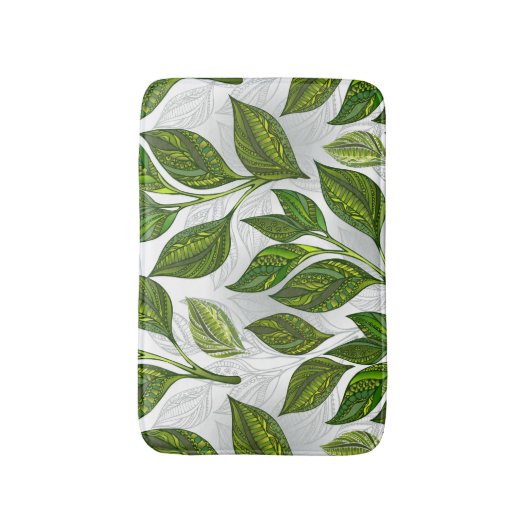 Nahtloses Muster mit Blätter aus grünem Tee Badematte (Vorderseite Vertikal)