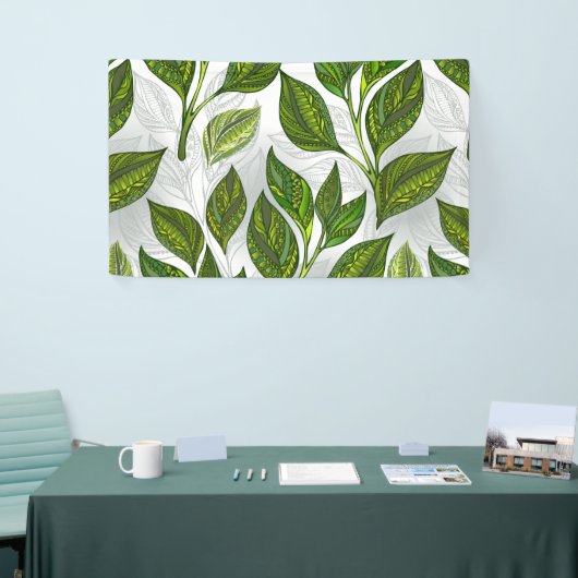 Nahtloses Muster mit Blätter aus grünem Tee Banner (Messeveranstaltung)