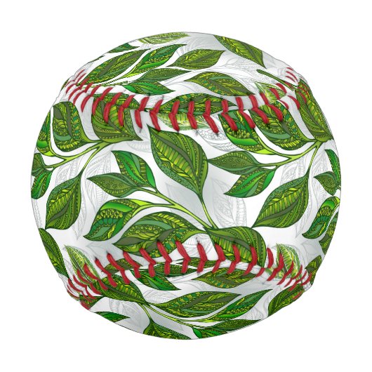 Nahtloses Muster mit Blätter aus grünem Tee Baseball (Rückseite)