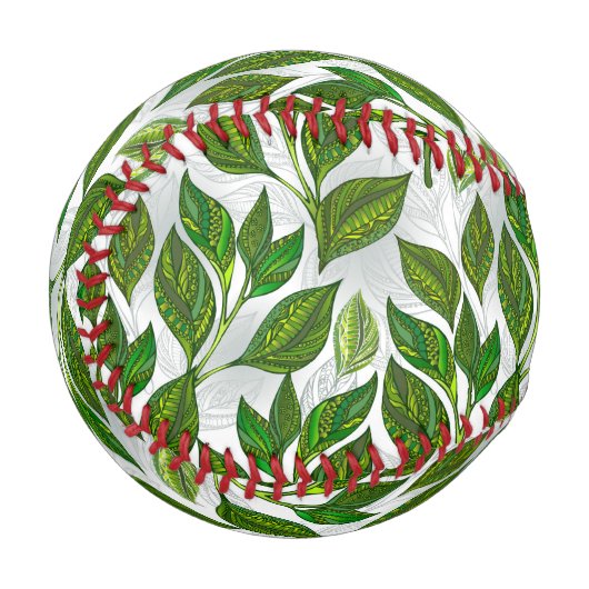 Nahtloses Muster mit Blätter aus grünem Tee Baseball (Vorderseite Links)