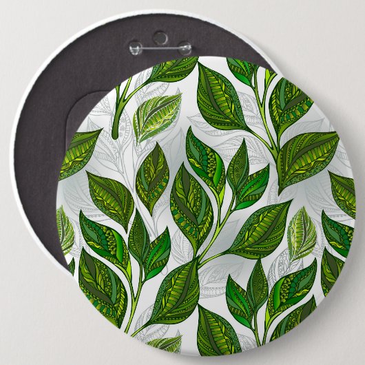 Nahtloses Muster mit Blätter aus grünem Tee Button (Vorne & Hinten)