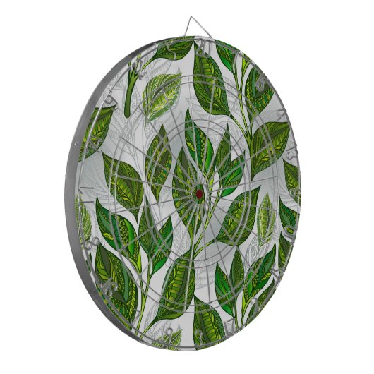 Nahtloses Muster mit Blätter aus grünem Tee Dartscheibe (Vorderseite Links)