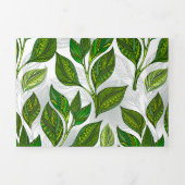 Nahtloses Muster mit Blätter aus grünem Tee Dreifach Gefaltete Urlaubskarte (Cover)