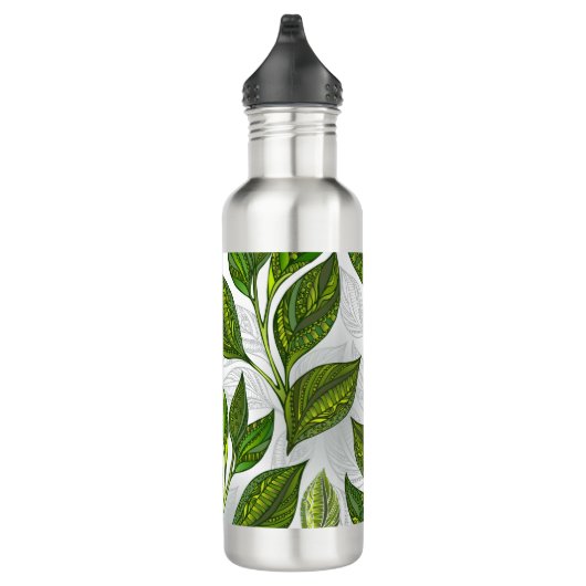 Nahtloses Muster mit Blätter aus grünem Tee Edelstahlflasche (Rechts)