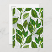 Nahtloses Muster mit Blätter aus grünem Tee Einladungspostkarte (Vorne/Hinten)