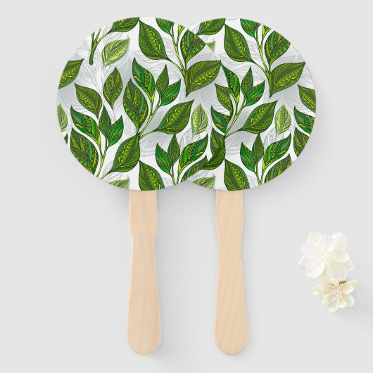 Nahtloses Muster mit Blätter aus grünem Tee Fächer (Vorne und Hinten)