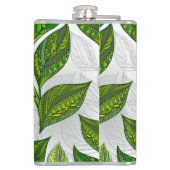 Nahtloses Muster mit Blätter aus grünem Tee Flachmann (Rückseite)