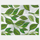 Nahtloses Muster mit Blätter aus grünem Tee Fleecedecke (Vorderseite (Horizontal))