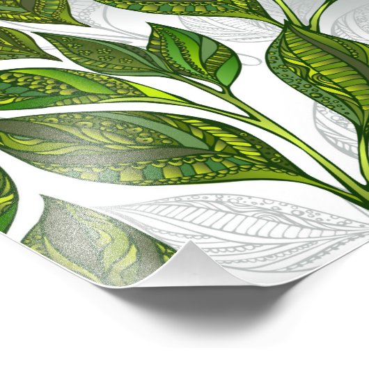 Nahtloses Muster mit Blätter aus grünem Tee Fotodruck (Ecke)