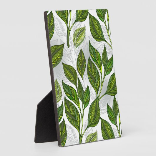 Nahtloses Muster mit Blätter aus grünem Tee Fotoplatte (Seite)