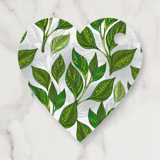 Nahtloses Muster mit Blätter aus grünem Tee Geschenkanhänger (Rückseite)