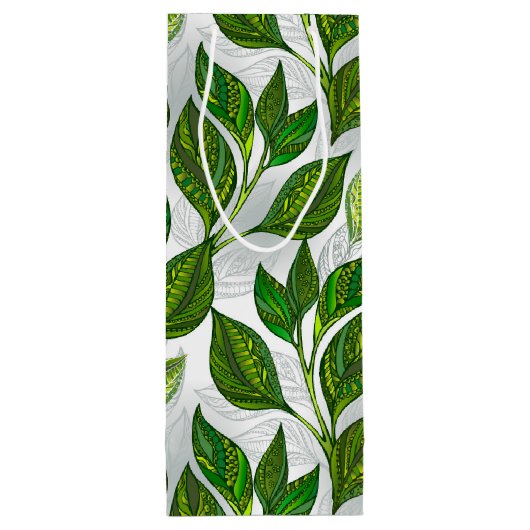 Nahtloses Muster mit Blätter aus grünem Tee Geschenktüte Für Weinflaschen (Rückseite)