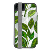 Nahtloses Muster mit Blätter aus grünem Tee Incipio iPhone Geldbeutel-Hülle (Folio Rückseite)