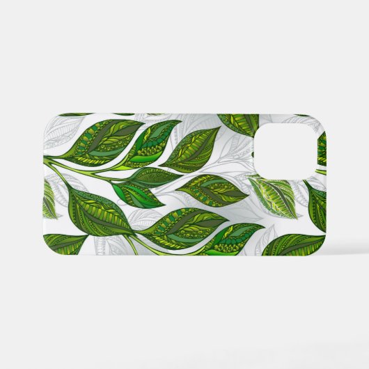 Nahtloses Muster mit Blätter aus grünem Tee iPhone Hülle (Rückseite (Horizontal))