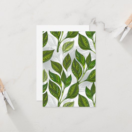 Nahtloses Muster mit Blätter aus grünem Tee Karte (Vorderseite/Rückseite Beispiel)