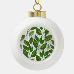 Nahtloses Muster mit Blätter aus grünem Tee Keramik Kugel-Ornament