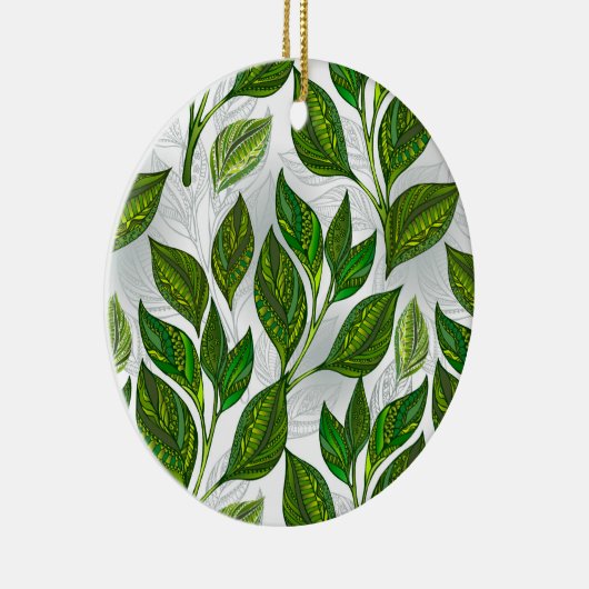 Nahtloses Muster mit Blätter aus grünem Tee Keramik Ornament (Rechts)