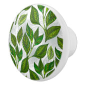 Nahtloses Muster mit Blätter aus grünem Tee Keramikknauf (Rechts)