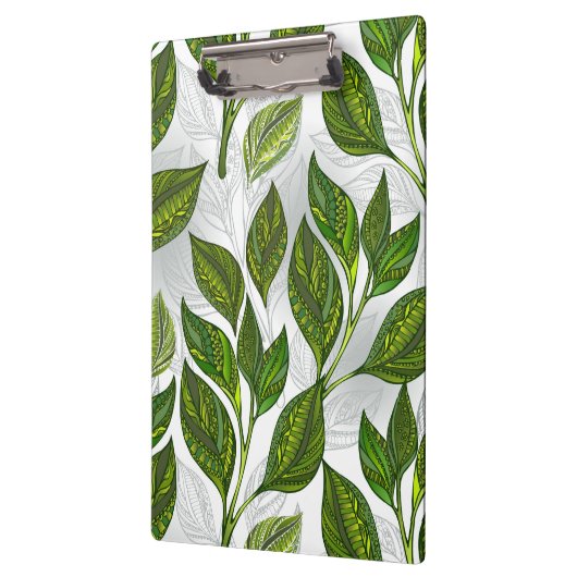Nahtloses Muster mit Blätter aus grünem Tee Klemmbrett (Links)