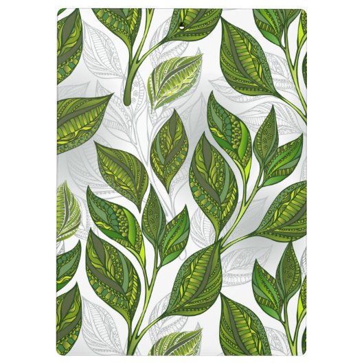 Nahtloses Muster mit Blätter aus grünem Tee Klemmbrett (Rückseite)