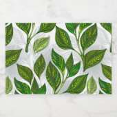 Nahtloses Muster mit Blätter aus grünem Tee Lebensmitteletikett (Einzelnes Label)