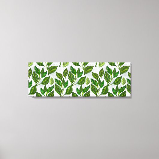 Nahtloses Muster mit Blätter aus grünem Tee Leinwanddruck (Vorderseite)