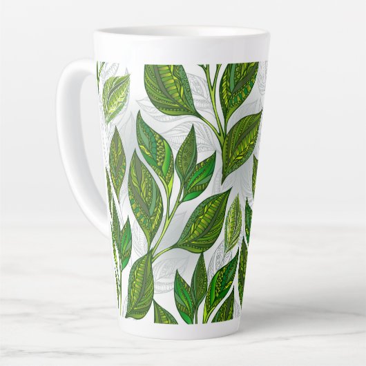 Nahtloses Muster mit Blätter aus grünem Tee Milchtasse (Linke Ecke)