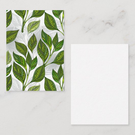 Nahtloses Muster mit Blätter aus grünem Tee Mitteilungskarte (Vorne/Hinten)