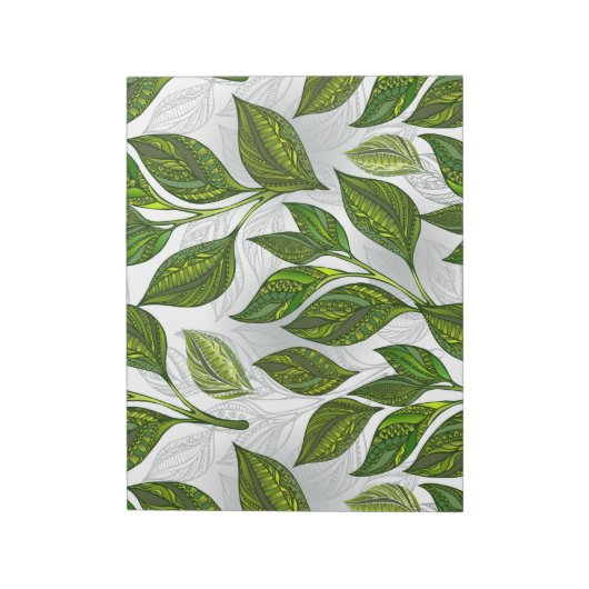 Nahtloses Muster mit Blätter aus grünem Tee Notizblock (Rotiert)
