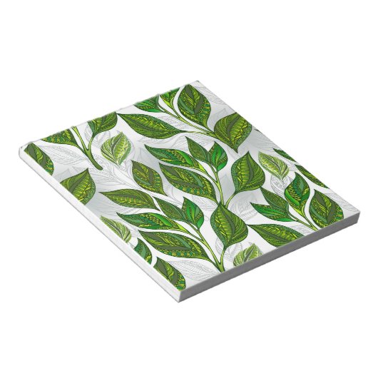 Nahtloses Muster mit Blätter aus grünem Tee Notizblock (angewinkelt)