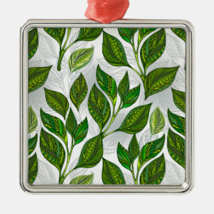 Nahtloses Muster mit Blätter aus grünem Tee Ornament Aus Metall