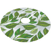 Nahtloses Muster mit Blätter aus grünem Tee Polyester Weihnachtsbaumdecke (Schrägansicht)