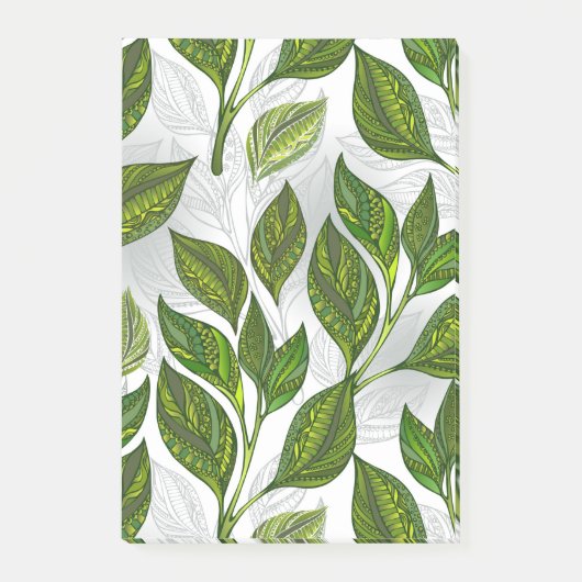 Nahtloses Muster mit Blätter aus grünem Tee Post-it Klebezettel (Vorderseite)