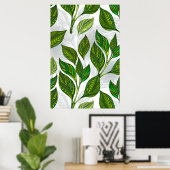 Nahtloses Muster mit Blätter aus grünem Tee Poster (Heimbüro)