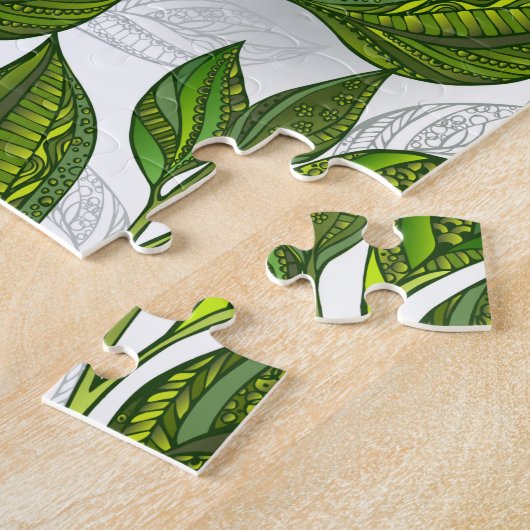 Nahtloses Muster mit Blätter aus grünem Tee Puzzle (Seite)