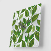 Nahtloses Muster mit Blätter aus grünem Tee Quadratische Wanduhr (Winkel)