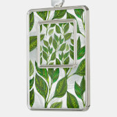 Nahtloses Muster mit Blätter aus grünem Tee Rahmen-Ornament Silber (Links)