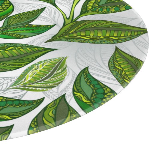 Nahtloses Muster mit Blätter aus grünem Tee Schneidebrett (Ecke)
