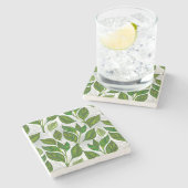 Nahtloses Muster mit Blätter aus grünem Tee Steinuntersetzer (Seitenansicht)