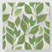Nahtloses Muster mit Blätter aus grünem Tee Steinuntersetzer (Vorderseite)