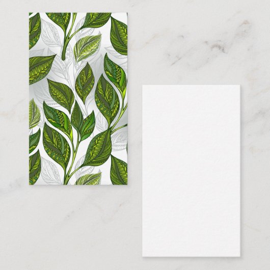 Nahtloses Muster mit Blätter aus grünem Tee Telefonnummerkarte (Vorne/Hinten)