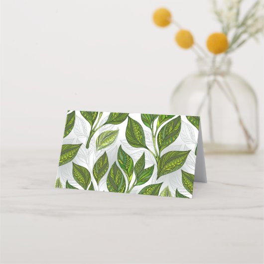 Nahtloses Muster mit Blätter aus grünem Tee Terminkarte (Rückseite)