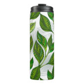 Nahtloses Muster mit Blätter aus grünem Tee Thermosbecher (Vorderseite)