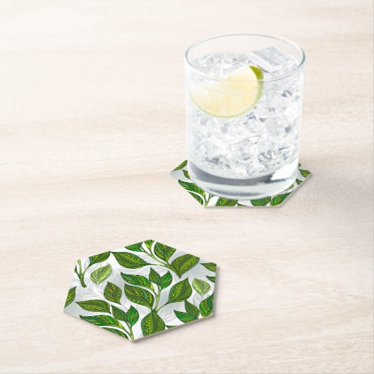 Nahtloses Muster mit Blätter aus grünem Tee Untersetzer (Vor Ort)