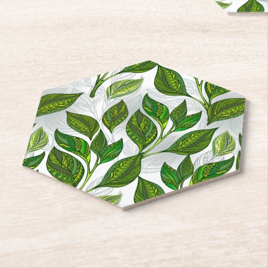 Nahtloses Muster mit Blätter aus grünem Tee Untersetzer (angewinkelt)