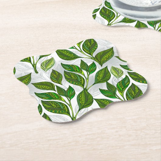 Nahtloses Muster mit Blätter aus grünem Tee Untersetzer (angewinkelt)