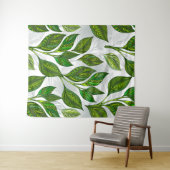 Nahtloses Muster mit Blätter aus grünem Tee Wandteppich (Beispiel (Horizontal))