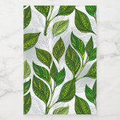 Nahtloses Muster mit Blätter aus grünem Tee Weinetikett (Einzelnes Label)