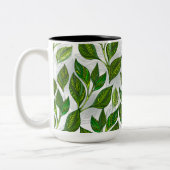 Nahtloses Muster mit Blätter aus grünem Tee Zweifarbige Tasse (Links)