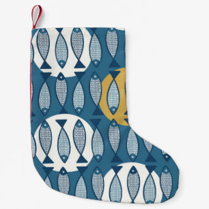 Nahtloses Muster mit blauem Fisch, von Skandi insp Kleiner Weihnachtsstrumpf